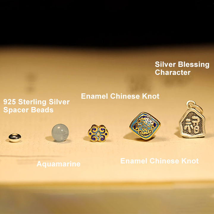 925 Sterling Silver Indian Small Leaf Red Sandalwood Aquamarine Full of Gold Star Chinese Knotting Blessing Bracelet