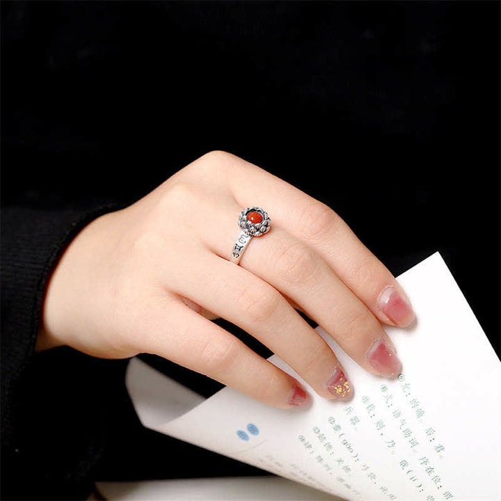 925 Sterling Silver Lotus Red Agate Confidence Blessing Ring (Extra 30% Off | USE CODE: FS30) - image 2