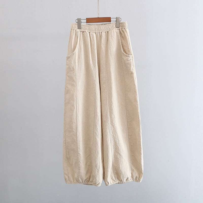 Buddha Stones Ramie Linen Flexible Waistband Yoga Harem Pants With Pockets