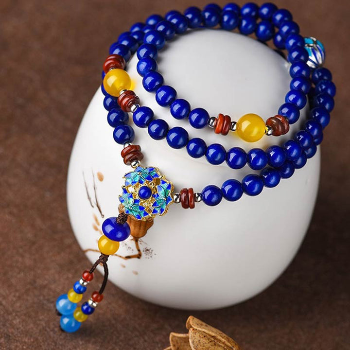 Buddha Stones Lazurite Lapis Lazuli Yellow Agate Positive Bracelet - image 5