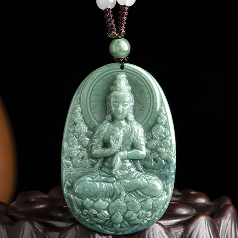 Buddha Stones Natural Jade Avalokitesvara Amulet Wealth Necklace Pendant - image 7
