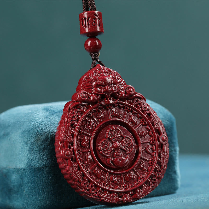 Buddha Stones Chinese Zodiac Natural Cinnabar Bagua Amulet Keep Away Evil Spirits Necklace Pendant - Cinnabar(Calm♥Concentration) - image 1