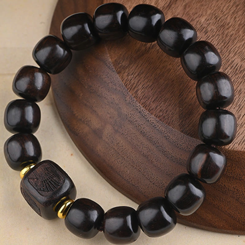 Buddha Stones Tibetan Ebony Wood Barrel Beads Lucky And Treasure Balance Bracelet