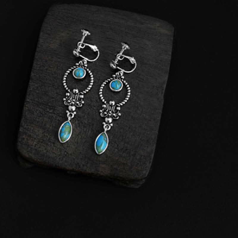 Buddha Stones 925 Sterling Silver Hook Vintage Copper Plated Silver Turquoise Waterdrop Pattern Balance Drop Dangle Earrings - image 12