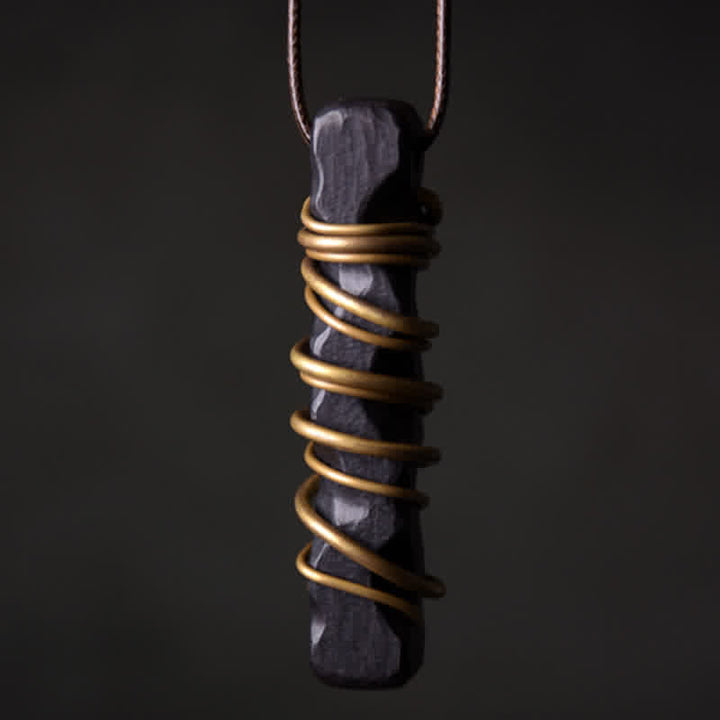 Buddha Stones Tibet Ebony Wood Copper Balance Peace Necklace Pendant