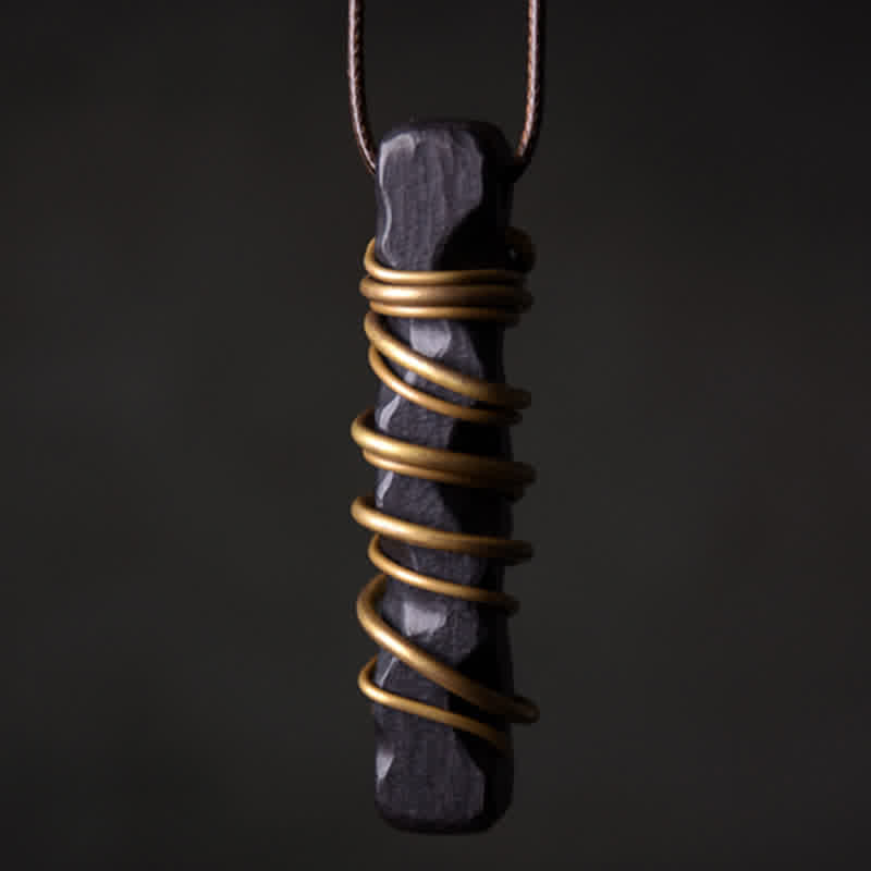 Buddha Stones Tibet Ebony Wood Copper Balance Peace Necklace Pendant - image 1