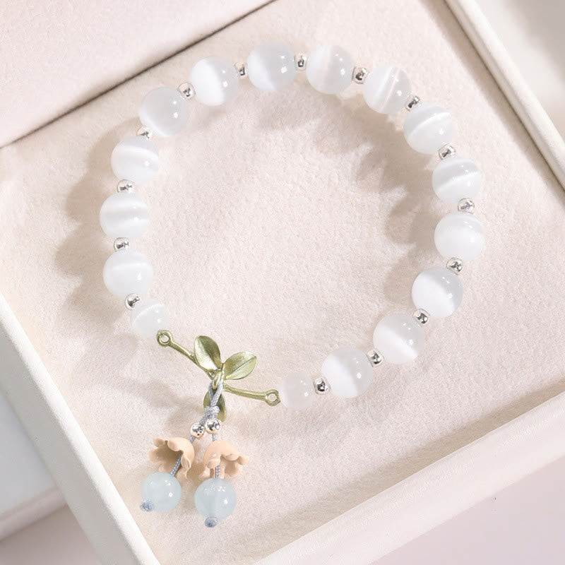 Buddha Stones Cat's Eye Green Aventurine Blue Chalcedony Pink Crystal Peace Orchid Charm Bracelet - Cat's Eye&Blue Chalcedony - image 2