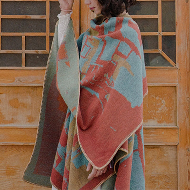 Tibetan Orange Shawl Warm Cloak Scarf - image 4