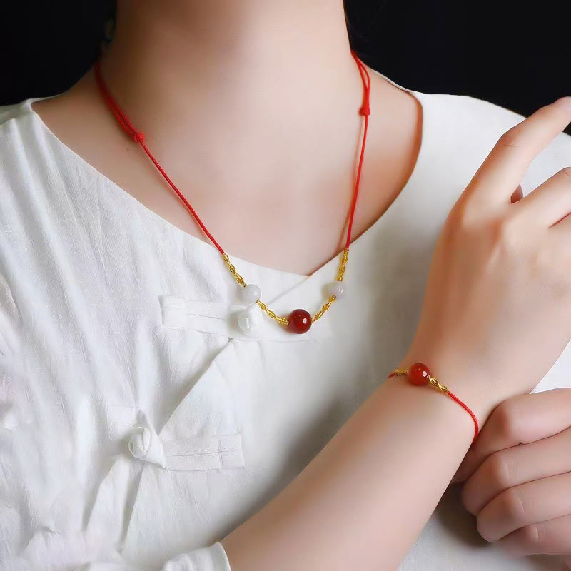 Buddha Stones Natural Red Agate Cat Eye Calm Braided String Bracelet Necklace Pendant - image 6