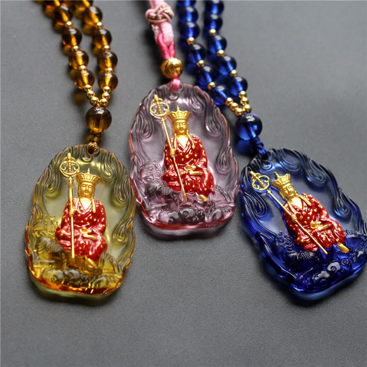 Buddha Stones Ksitigarbha Buddha Liuli Crystal Compassion Amulet Necklace Pendant - image 4