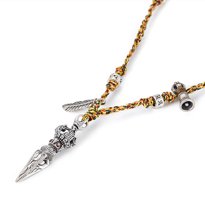 Tibetan Handmade 925 Sterling Silver Dorje Vajra Om Mani Padme Hum Feather Strength Necklace Pendant - image 8