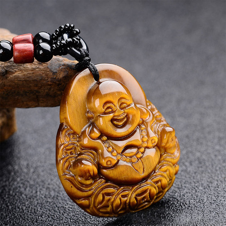 Buddha Stones Tiger's Eye Laughing Buddha Blessing Necklace - Tiger Eye - image 1