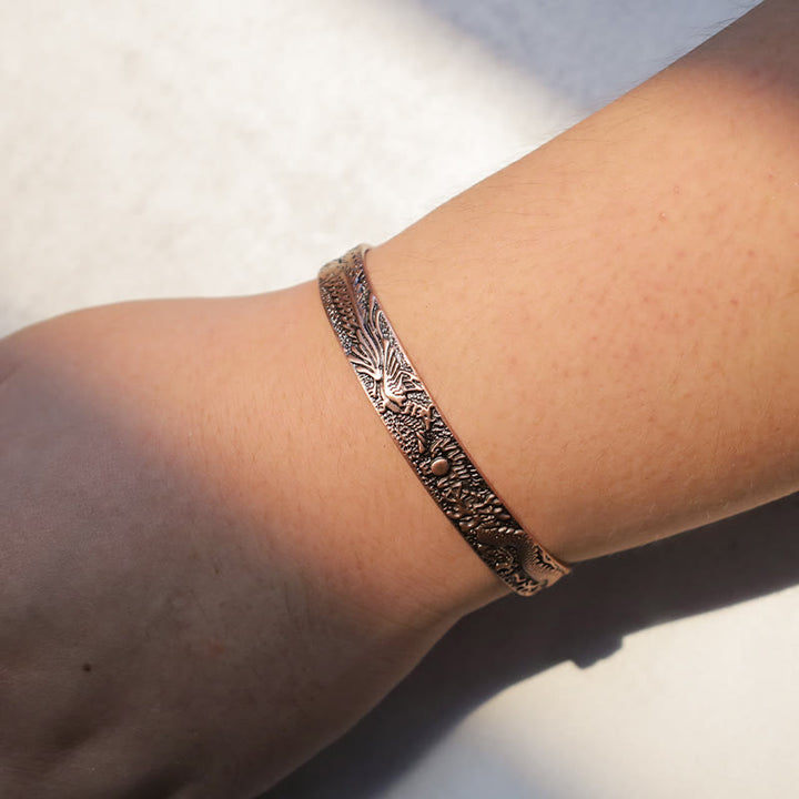 Buddha Stones Dragon Phoenix Magnetic Solid Copper Cuff Bracelet Bangle - image 6