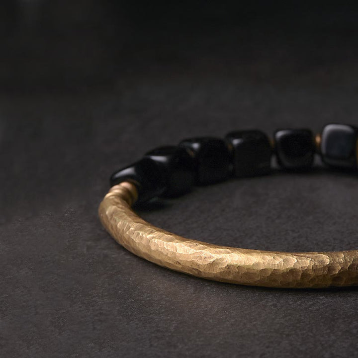 Buddha Stones Black Obsidian Crystal Copper Strength Couple Bracelet - image 5