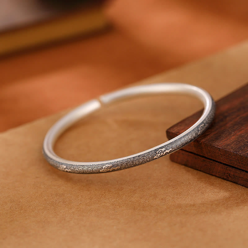 Buddha Stones Vintage 999 Sterling Silver Auspicious Clouds Design Luck Bracelet Bangle - image 1