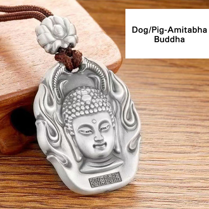 Buddha Stones Chinese Zodiac Natal Buddha Om Mani Padme Hum Lotus Compassion Necklace Pendant - Dog/Pig-Amitabha Buddha - image 19