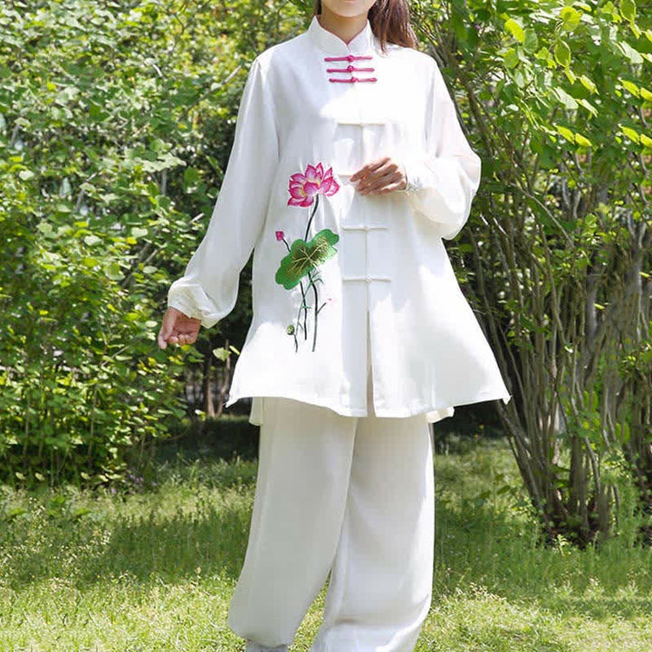 Lotus Flower Leaf Pattern Tai Chi Meditation Prayer Spiritual Zen Practice Clothing Women's Set