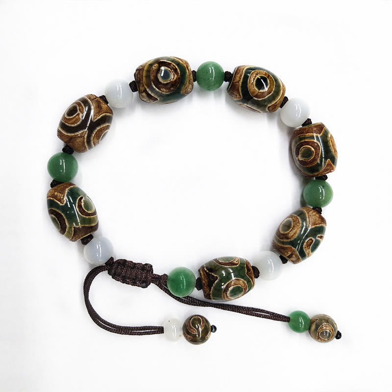 Buddha Stones Tibetan Three-eyed Dzi Bead Luck Protection Braided Bracelet