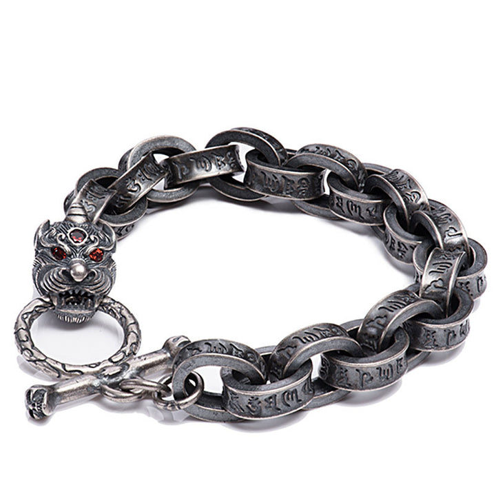 925 Sterling Silver Dragon Kirin Om Mani Padme Hum Success Strength Bracelet Bangle - image 7