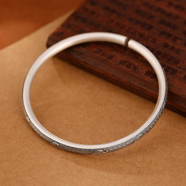 Buddha Stones Vintage 999 Sterling Silver Auspicious Clouds Design Luck Bracelet Bangle - image 5