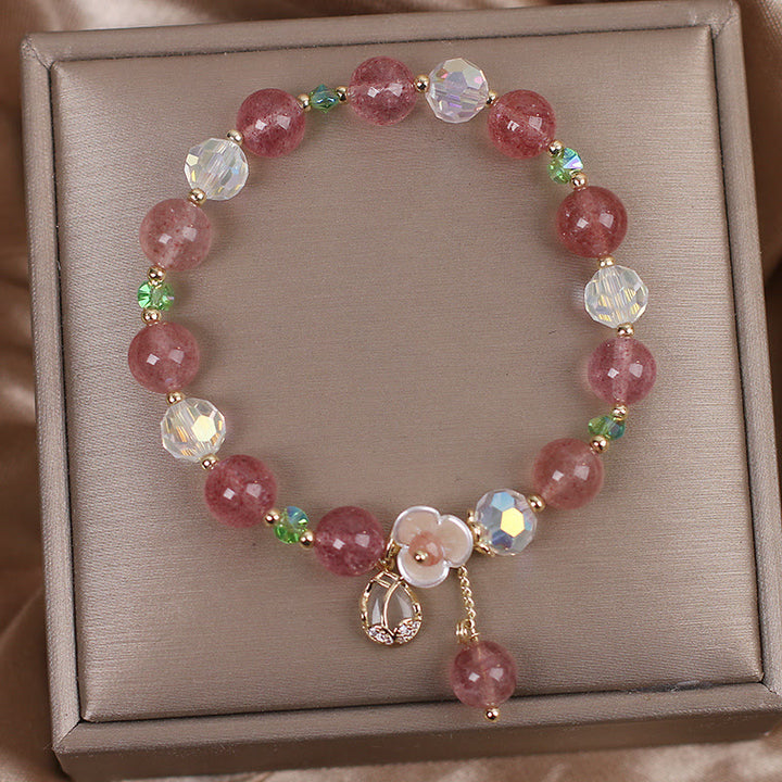 Buddha Stones Strawberry Quartz Rutilated Quartz Fluorite Flower Healing Bracelet