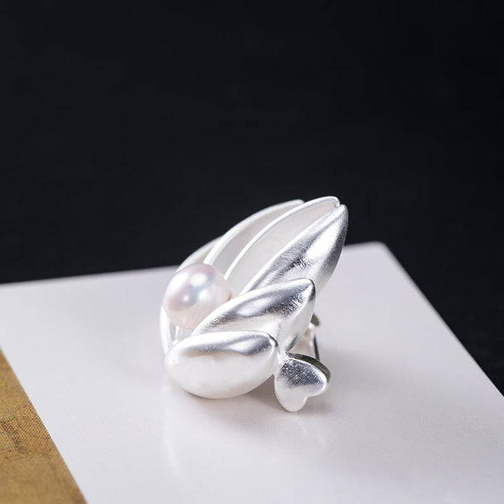 Buddha Stones 925 Sterling Silver Lotus Flower Pearl New Beginning Brooch - image 5