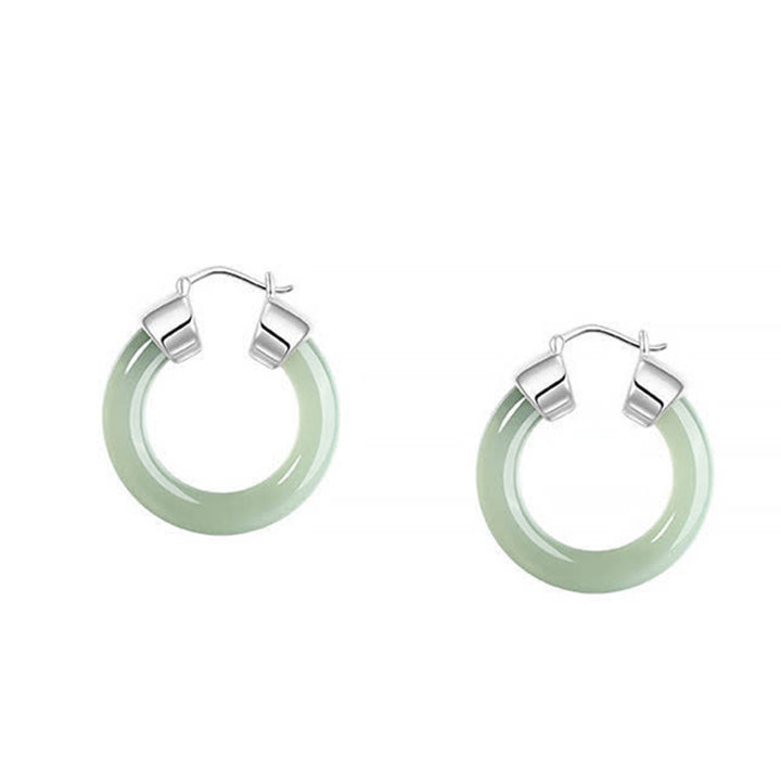 Buddha Stones Round Jade White Jade Prosperity Earrings - Green Jade Approx. 21mm - image 0