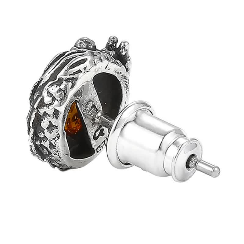 925 Sterling Silver Natural Amber Dragon Success Protection Stud Earring - image 8