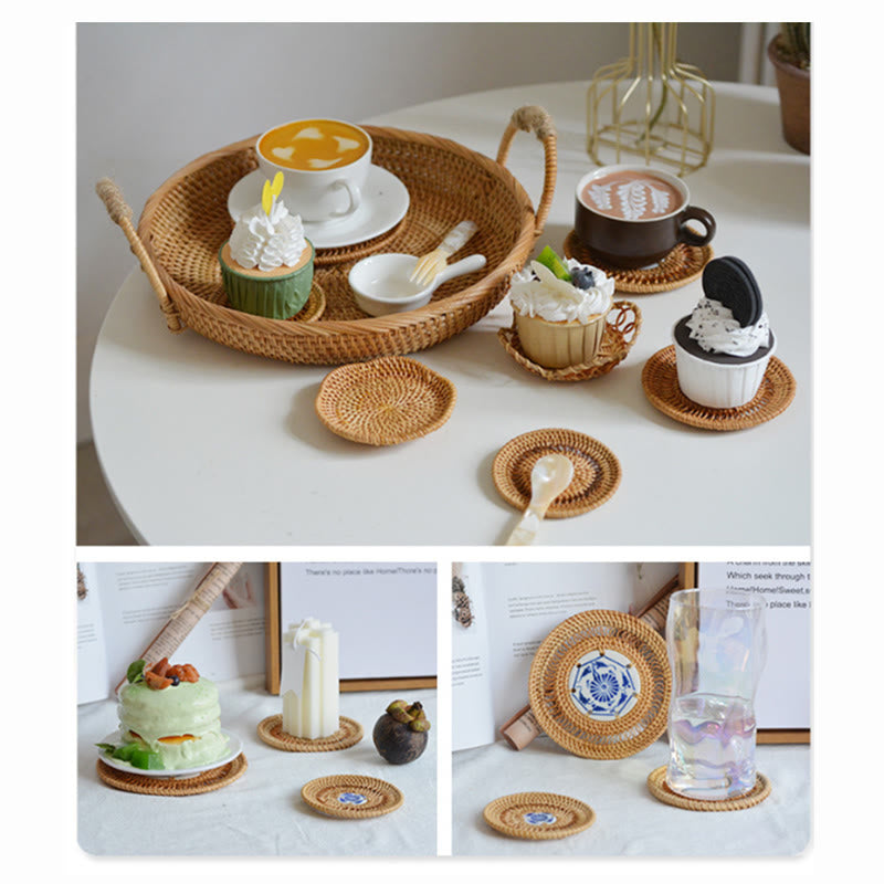 Ceramic Flower Pattern Rattan Cup Mat Tea Cup Coaster - image 6