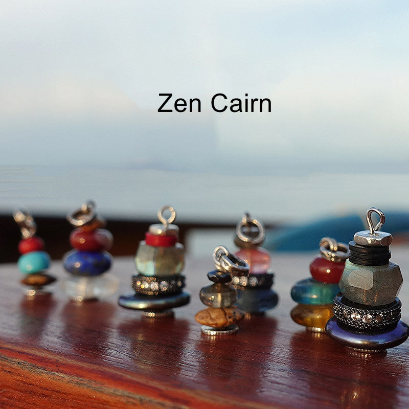 Buddha Stones Zen Cairn Labradorite Various Crystals Calm Pendant Necklace - image 1