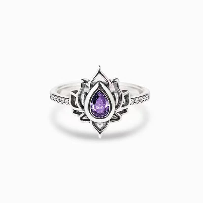 Buddha Stones Sterling Silver Lotus Zircon Blessing Protection Ring - Purple - US12 - image 17