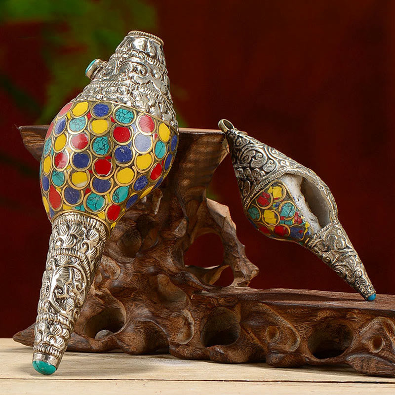 Tibetan Handmade Natural Shankha Colorful Conch Shell Seashell Wealth Home Decoration - image 0