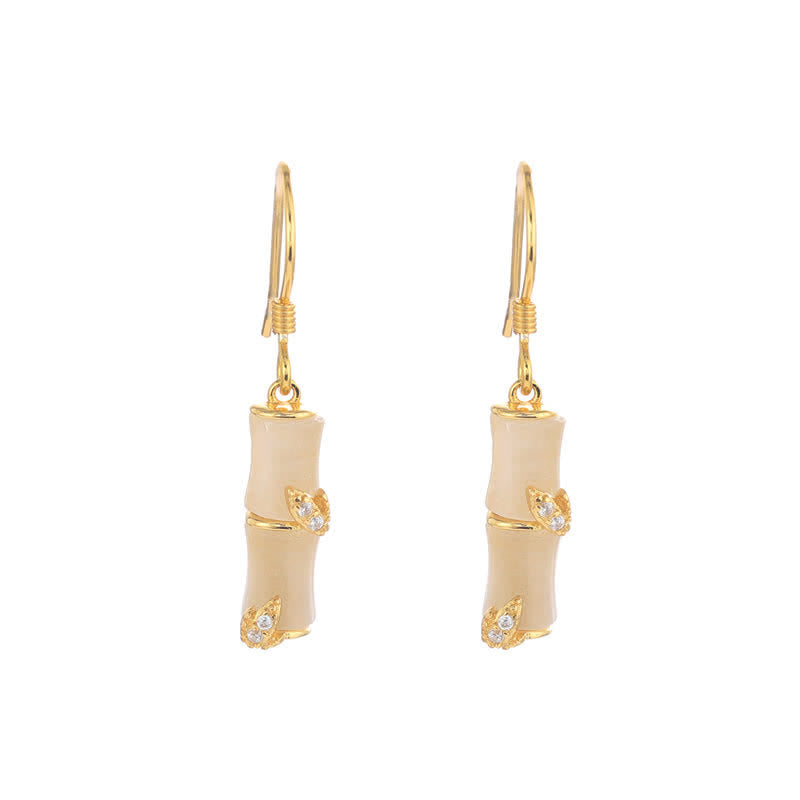 925 Sterling Silver Hetian Jade Chrysoberyl Cat Eye Red Agate Bamboo Luck Drop Earrings - Gold - Cat's Eye(Peace♥Support) - image 11