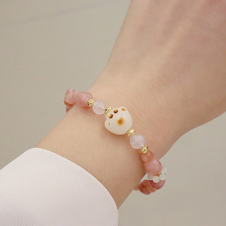 Buddha Stones Green Agate Sun Stone Cat's Eye Bodhi Seed Cat Paw Support Bracelet - Sun Stone&Cat's Eye - image 5