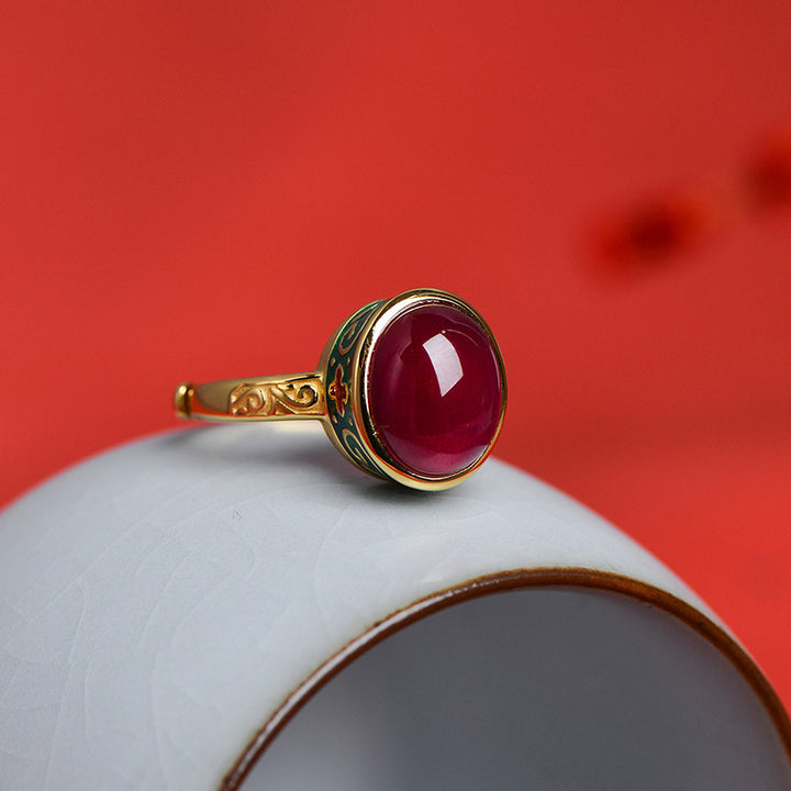 925 Sterling Silver Red Corundum Courage Ring - image 7