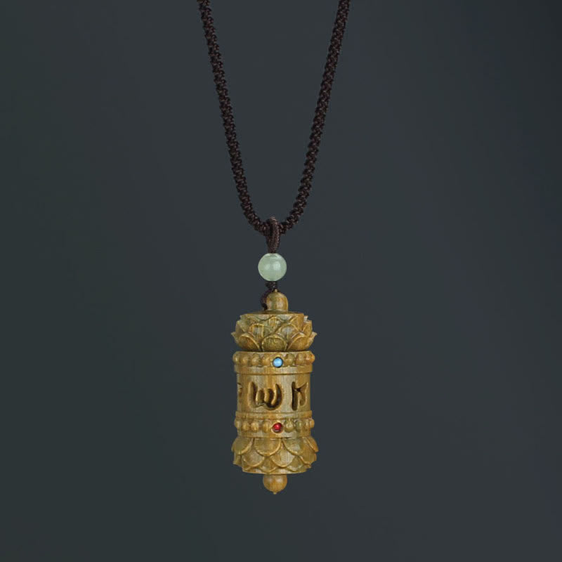 Buddha Stones Tibet Green Sandalwood Rosewood Om Mani Padme Hum Lotus Positive Soothing Necklace Pendant - Om Mani Padme Hum Green Sandalwood - image 0