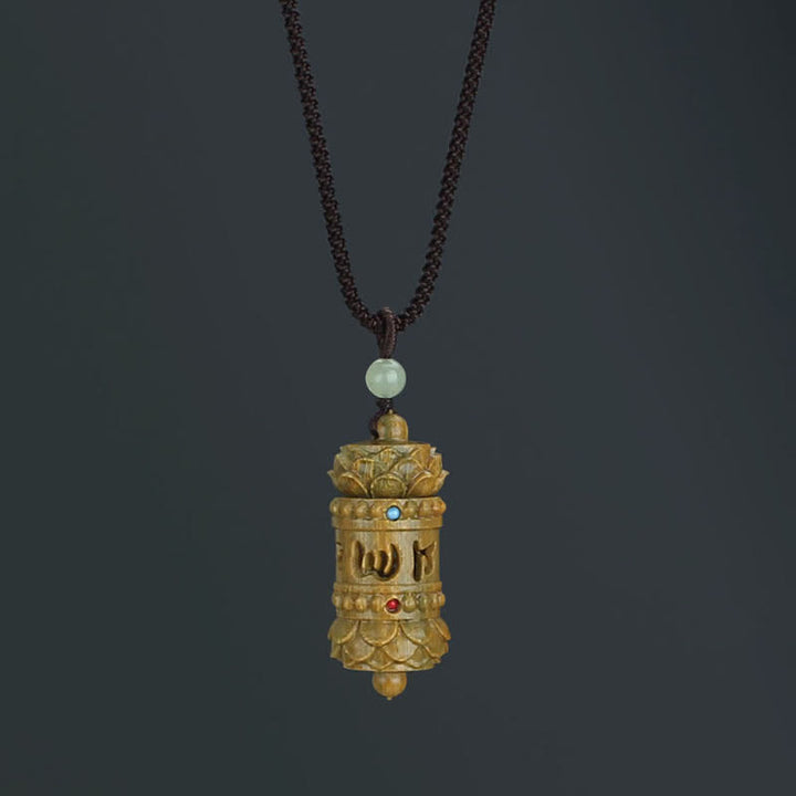 Buddha Stones Tibet Green Sandalwood Rosewood Om Mani Padme Hum Lotus Positive Soothing Necklace Pendant - Om Mani Padme Hum Green Sandalwood - image 1
