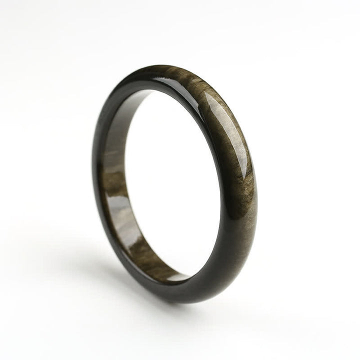 Buddha Stones Gold Sheen Obsidian Silver Sheen Obsidian Protection Bracelet Bangle - Silver Sheen Obsidian - 62mm - image 7