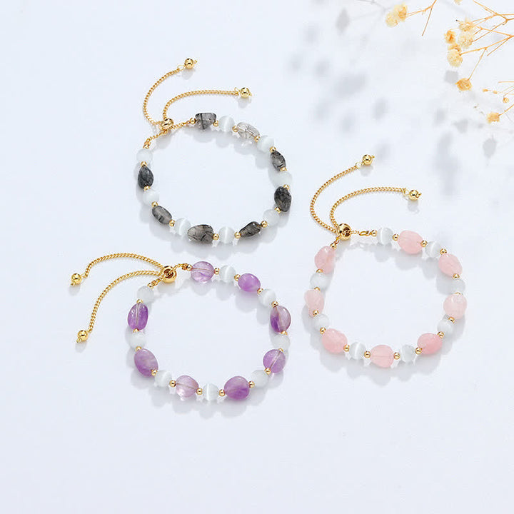 Amethyst Pink Crystal Black Rutilated Quartz Spiritual Awareness Bracelet - image 1