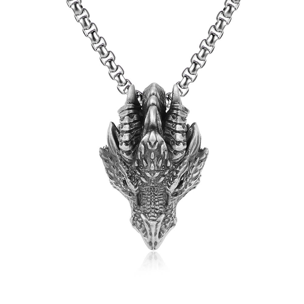 Buddha Stones Pure Tin Dragon Head Luck Protection Metal Necklace Pendant - image 2