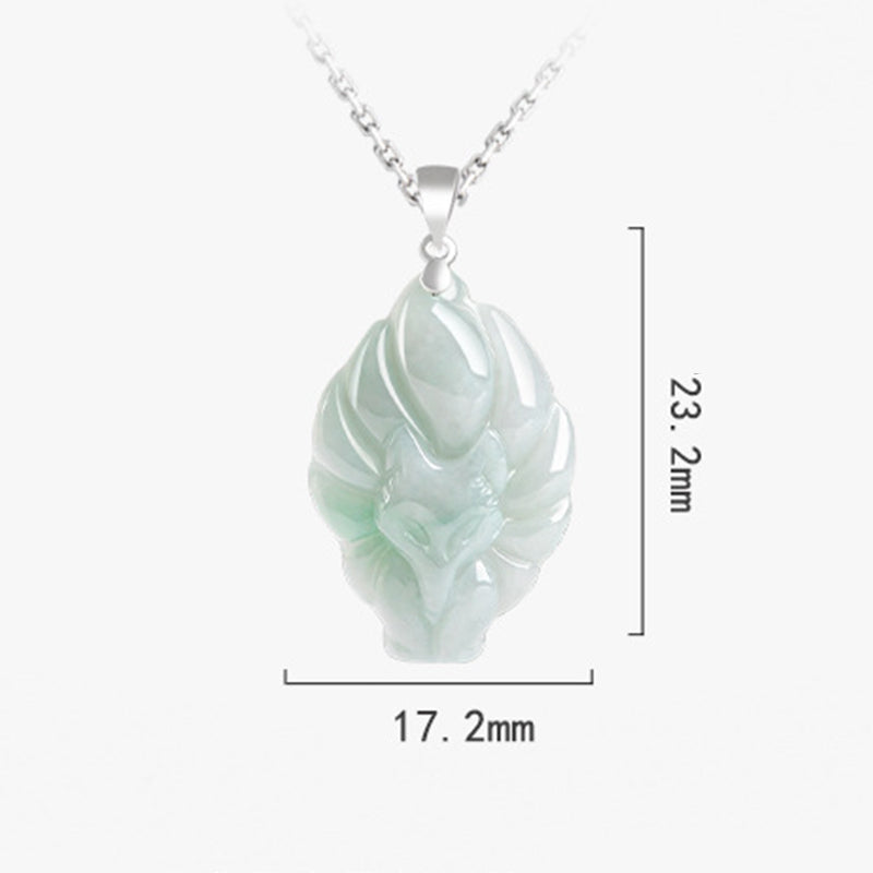 Buddha Stones Natural Jade Nine Tailed Fox Prosperity Titanium Steel Chain Necklace Pendant - image 10