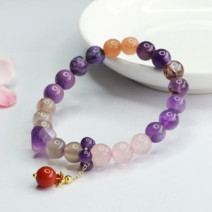 Buddha Stones Natural Amethyst Crystal Inner Peace Healing Bead Charm Bracelet