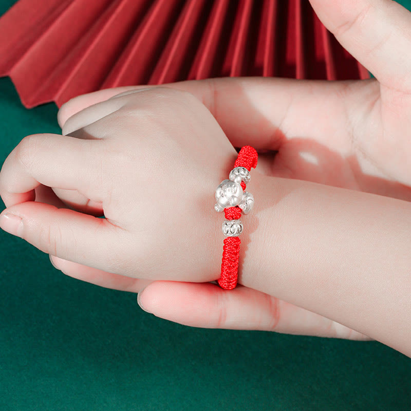Buddha Stones 999 Sterling Silver Chinese Zodiac Red Rope Luck Handcrafted Kids Bracelet - image 9