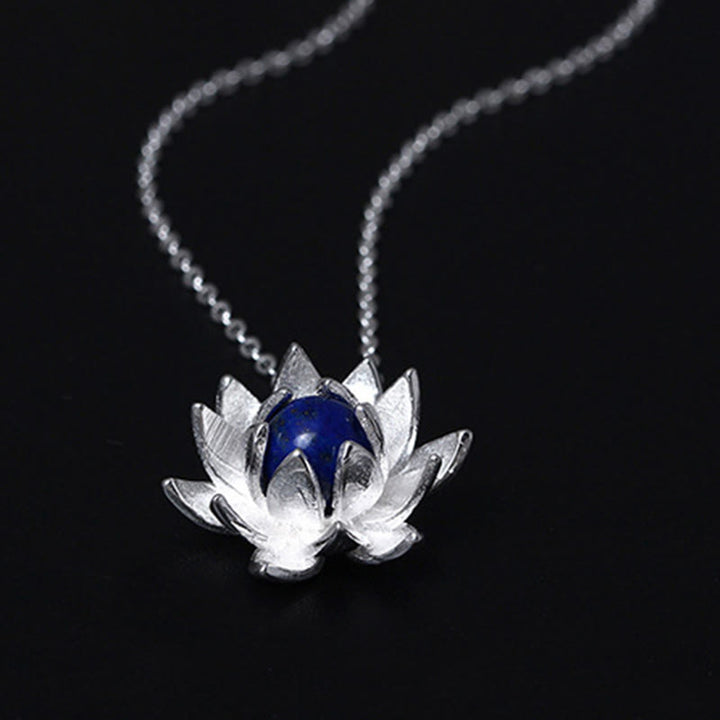 Buddha Stones 925 Sterling Silver Lazurite Lotus Flower Self Care Necklace Pendant - image 5