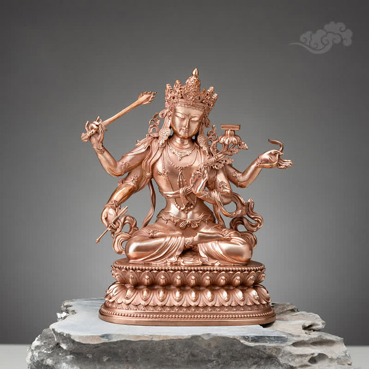 Four-armed Manjusri Bodhisattva Figurine Serenity Copper Statue Decoration - Red - 20CM - image 0