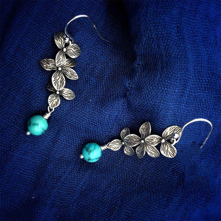 Buddha Stones 925 Sterling Silver Turquoise Lazurite Lapis Lazuli Flower Leaf Serenity Protection Hook Drop Dangle Earrings - image 8