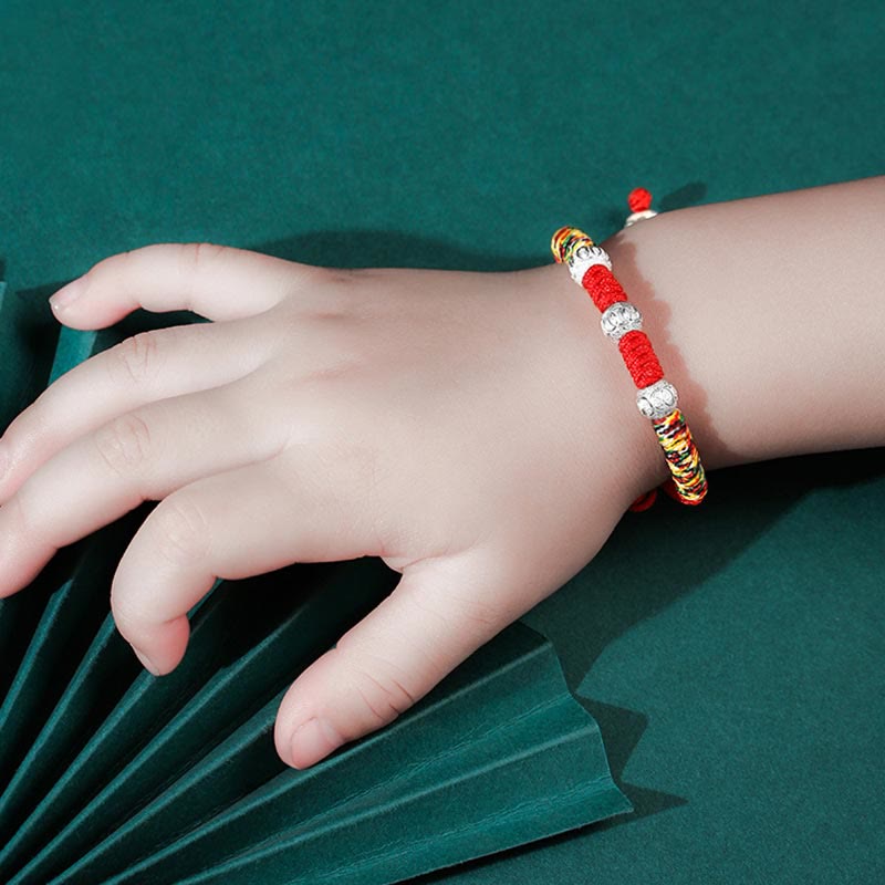 Buddha Stones 925 Sterling Silver King Kong Knot Multicolored Red String Strength Handmade Braided Kids Child Bracelet - image 4