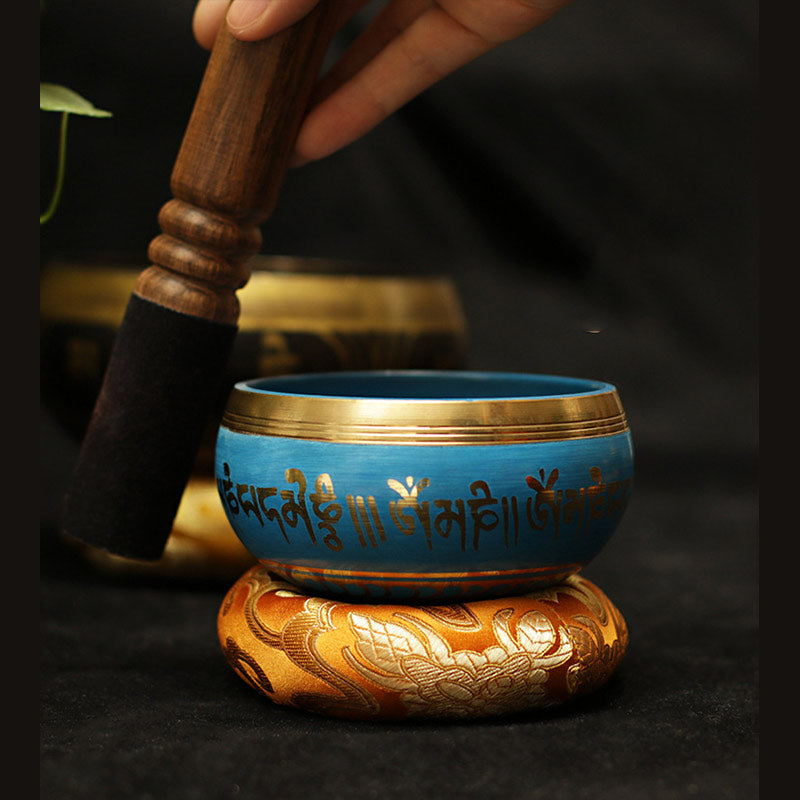 Tibetan Meditation Sound Bowl Handcrafted for Healing and Mindfulness Support Protection Singing Bowl Set - Blue - 3.74IN (9.5CM) - image 4