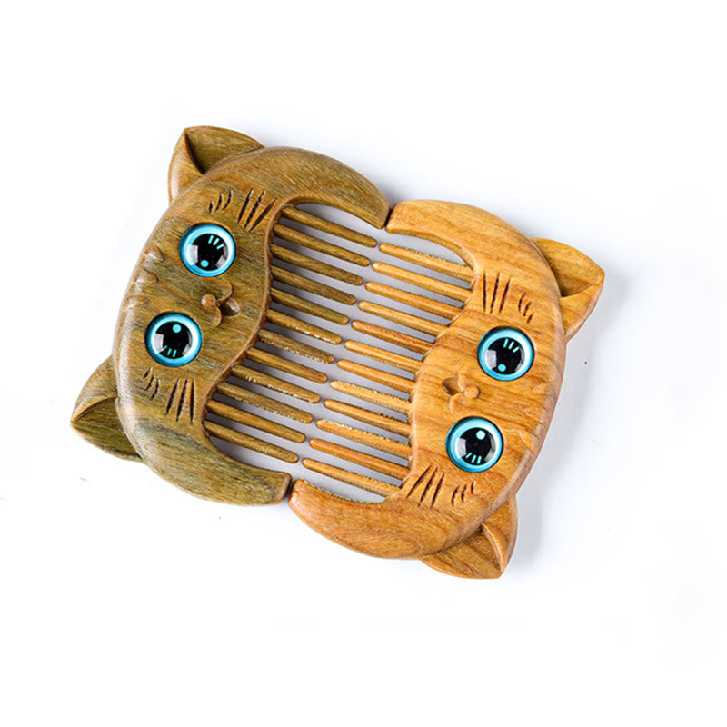 Simple Cat Pattern Green Sandalwood Cure Portable Comb - image 8
