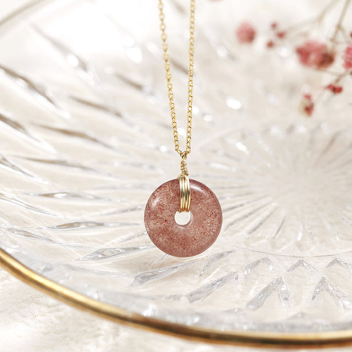 925 Sterling Silver Strawberry Quartz Healing Positive Necklace - image 1